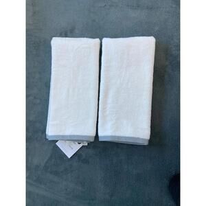 Pair of Brooklinen Smoke Banded Hand Towels (White with Grey Band)